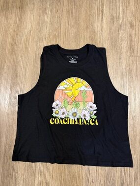 Love Tribe Black Coachella, CA Sunset Graphic Crop Tank XL Junior